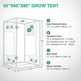 5x5 Grow Tent 60 Inchx60 Inchx80 Inch High Reflective Mylar Large Indoor Growing Tents 600D Oxford Cloth with Observation Window and Removable Floor Tray for Hydroponics Indoor Plants Fruit Flower Growing