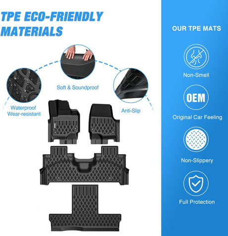 TPE Floor Mats for Ford Expedition Max Lincoln Navigator L 7 Seats 2025 2026 All Weather Custom Fit Heavy Duty Floor Liners