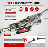 Come Along Winch 5 Ton /10,000 Lbs Heavy Duty Come Along Cable Puller Hand Winch Tool with 10 Ft Rope Double Gear 3 Hook for Lifting Pulling Road Vehicle Recovery Automotive Hoist Winch Puller