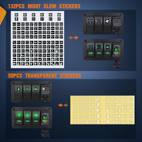 Rocker Switch 3 Gang Rocker Switch Box 12V SPST ON Off Toggle Switches PD Type C and QC USB Charger Voltmeter LED Light Waterproof Aluminum Mount Bracket Panel DIY Stickers for Boat Car RV Truck