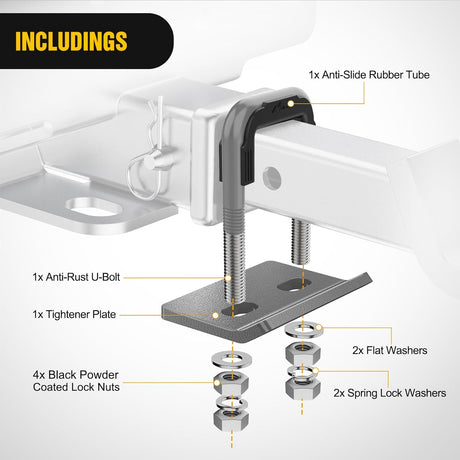 Trailer Hitch Tightener for 2 Inch Trailers Hitches Mount Anti Rattle Heavy Duty Steel with Rubber Cover Grey U Bolt Glossy Coating Plate Electrophoresis Anti-Rust Triple Protective