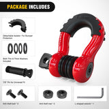 3/4 Inch D Ring Anti-Theft Shackle Tow Hook Jeep Truck SUV ATV UTV | Off Road Recovery Gear 19T 41,887 lbs Break Strength 4.75T WLL Rust-Resistant Anti-Rattle Isolators Heavy Duty Red 2pack