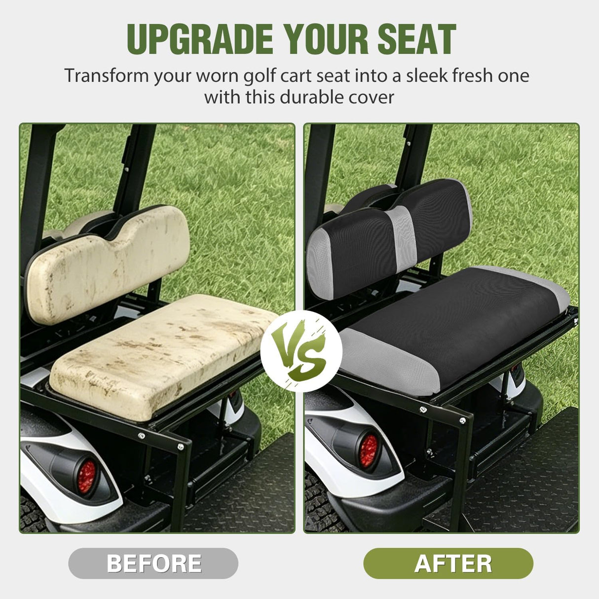 Golf Cart Rear Seat Cover 1PC Grey Black Club Car EZGO Yamaha | Breathable Sandwich Mesh Sun Scratch Resistant Washable No Staple Fits Aftermarket Rear Seats for Club Car EZGO Yamaha