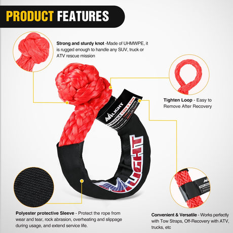 2PCS Synthetic Soft Shackle 1/2 Inch x 24 Inch & Recovery Ring Kit - 56,000 LBS Shackle Breaking Strength with 46,000 LBS MBS Snatch Pulley for 4x4 Truck SUV ATV UTV Off-Road Vehicle Extraction (Red)