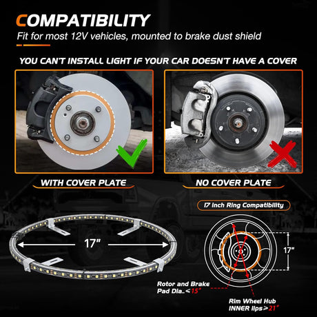 4PCS 17inch Double Row LED Wheel Ring Lights Pure White with Wiring Harness Kit Rocker Switch Control Dual Row for Car Van SUV Truck