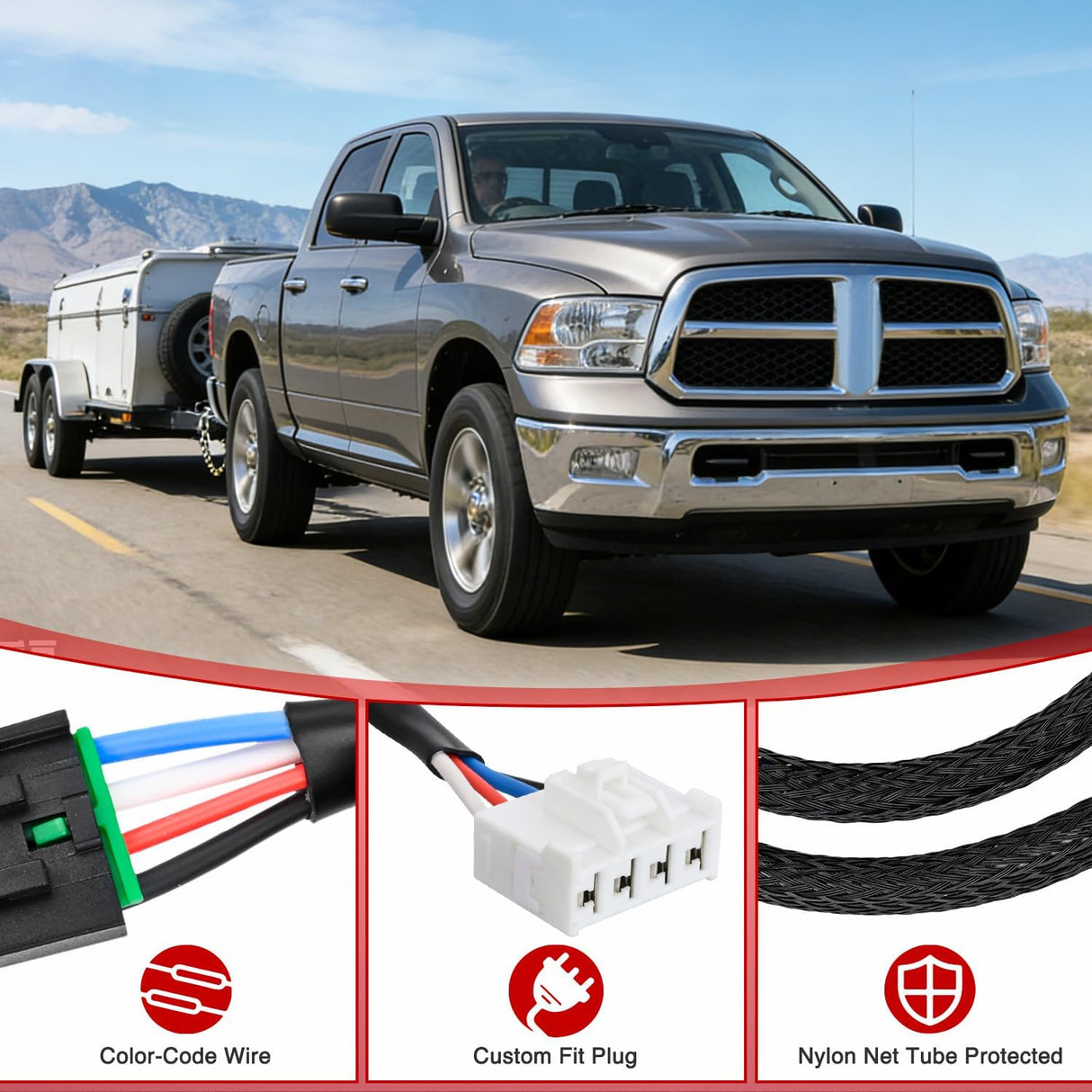 Wiring Harness Kit Brake Controller Wiring Harness Adapter for Dodge Ram 1995-2009 Dakota 1997-2011 Durango 1998-2009 Factory Towing Package Required Towing Hitch Trailer RV