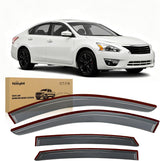 Tape-On Rain Guards for Altima 2013-2018 Sedan 4-Door, Dark Smoke Tinted Out-Channel Window Visors for Upper Window Frame, Vent Deflectors for Fresh Air, Rain & Wind Protection, 4PCS