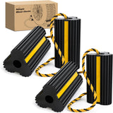 Wheel Chocks RV Car Heavy Duty Rubber Tire Chock Blocks Stopper Yellow Reflective Strips Stabilizer 4 Pack with Rope for RVs Cars Travel Trailers Campers Trucks Motorcycle Accessories Parking