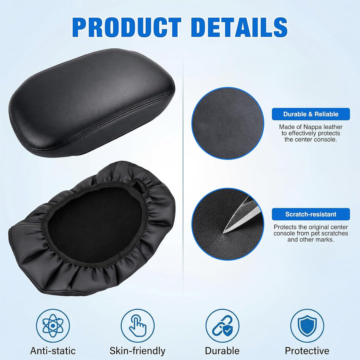 Center Console Cover Fit for Toyota RAV4 2019-2025 Armrest Cushion | Nappa Leather Armrest Cover for Toyota Accessories Waterproof Middle Center Console Pad Anti-Scratch Armrest Box Cover, Black