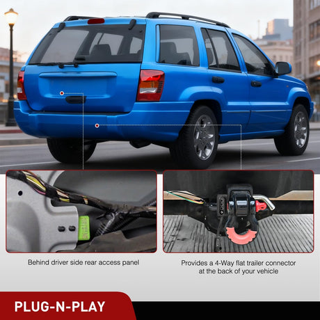 4 Pin Trailer Wiring Harness Kit 55369 Vehicle Standard 4 Way Connector Custom for 1999 2000 2001 2002 2003 2004 Jeep Cherokee Including Laredo and with Skid Shield Simple Fit Tow Hitch