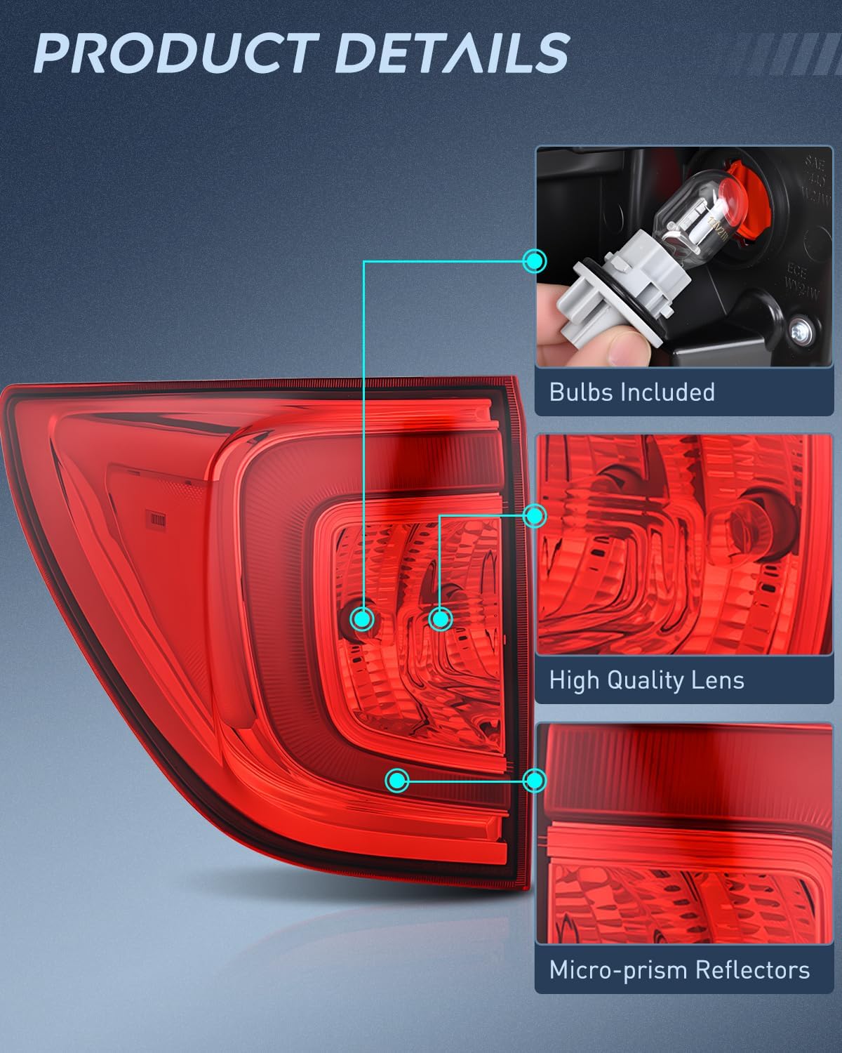Taillight Assembly Compatible with 2016 2017 2018 Honda Pilot | Outer Tail Light OE Style Rear Lamp Replacement Driver Side