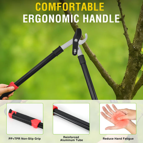 29 Inch Loppers for Tree Trimming Heavy Duty Bypass Loppers Powerful Gear Action Sharp Steel Blade Tree Trimmer up to 1.5 Inch Dia Cut Capacity Non-slip Handle Branch Cutter for Garden Maintenance