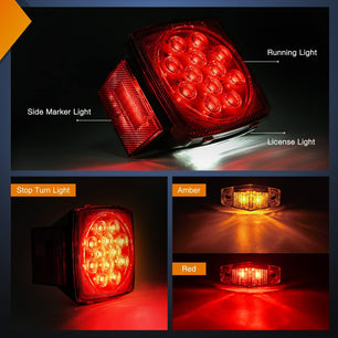 LED Trailer Light Kit Square Stop Turn Tail Light Red Amber Side Marker Light Third Brake ID Light Bar Nilight