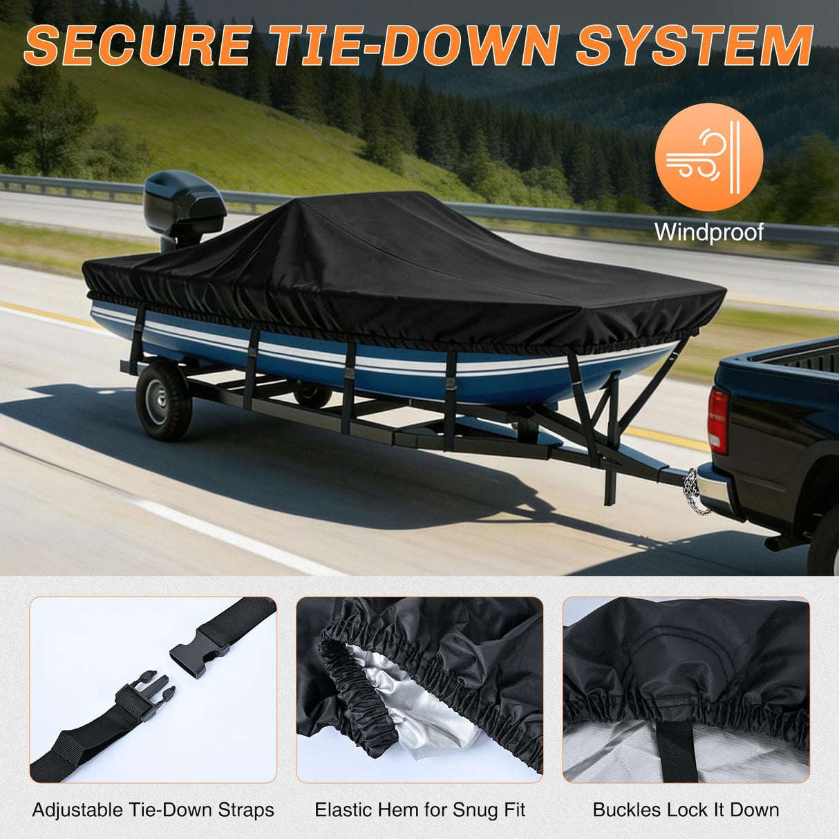800D Heavy Duty Boat Cover 16ft-18.5ft | Fits boats with beam width up to 94in (Narrow Jon Boats & Fishing Boats), Marine Grade All-Weather proof Trailerable Cover