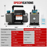 HVAC Vacuum Pump, 3.5 CFM 1/4 HP 110V Single Stage AC Vacuum Pumps Kit for R22 R404a R134a R410a 5 Pa Ultimate Vacuum for Auto Air Conditioning Servicing Refrigerant Recharging, Oil Included