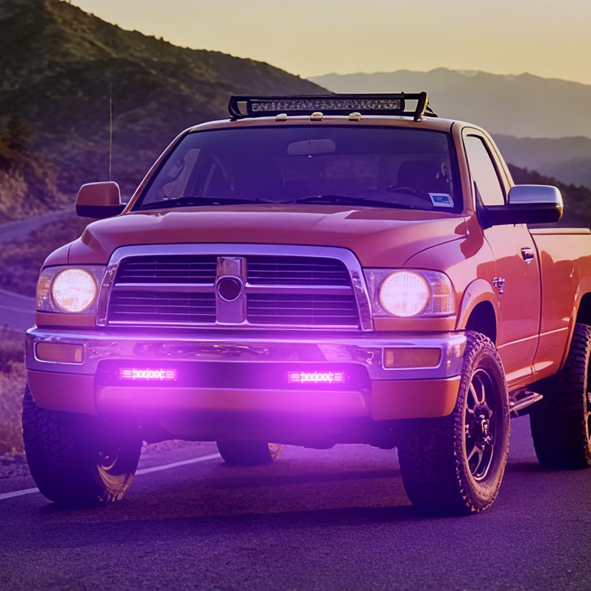 Slim LED Light Bar 2Pcs 7 Inch 16LED Single Row Spot Flood Combo Purple Off Road Driving Decoration Neon Hunting Lighting for 12V 24V ATV UTV Pickup Truck Tractor