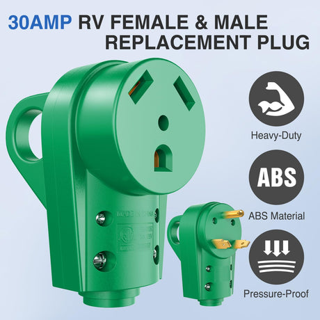 30 Amp RV Male and Female Plug Set 125 Volt Heavy Duty TT-30P and TT-30R Receptable ETL Listed for Electrical Camper Caravan Motorhome Van Trailer