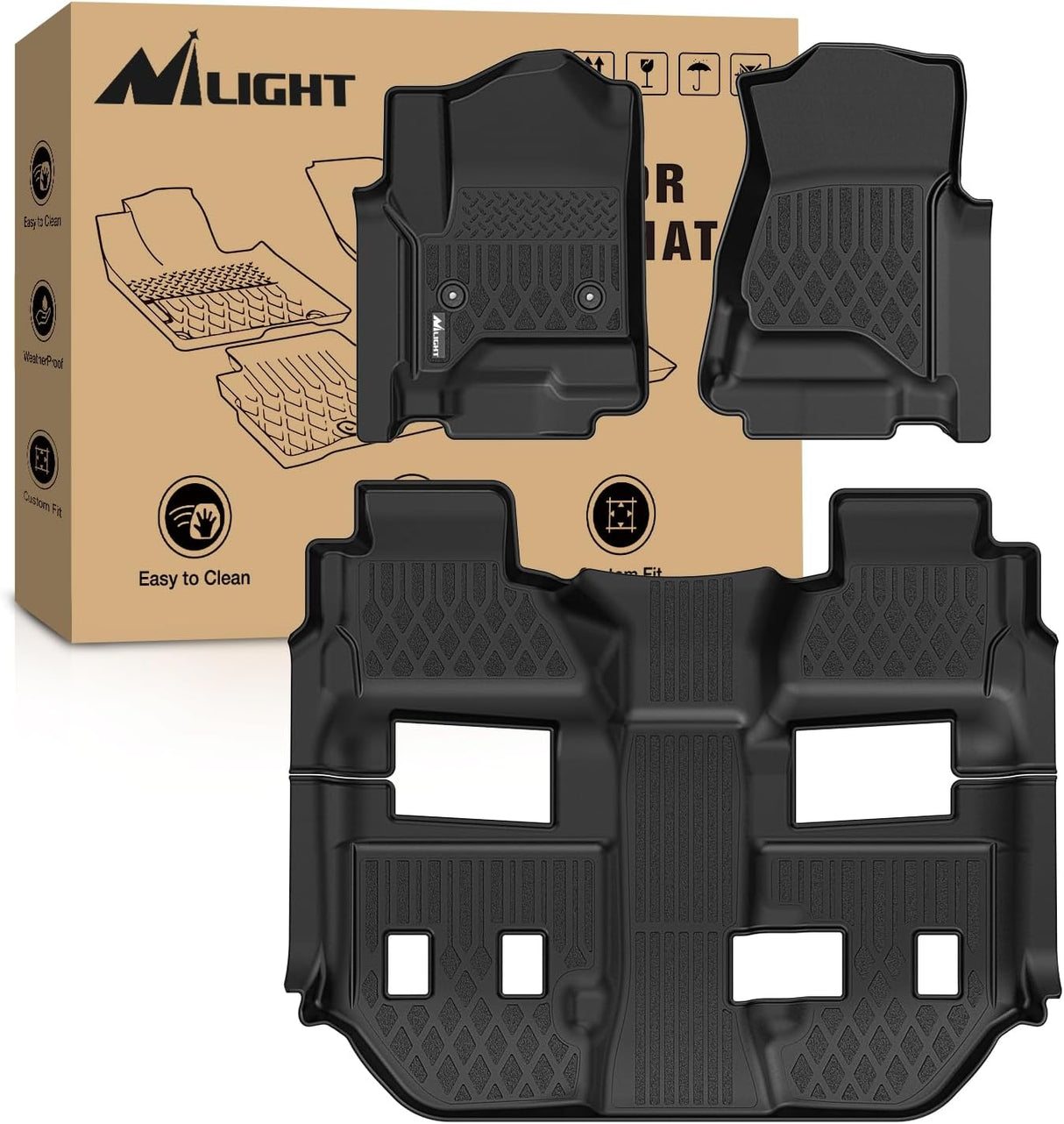 TPE Floor Mats for Chevy Chevrolet Suburban GMC Yukon XL Bucket Seats 2015 2016 2017 2018 2019 2020 All Weather Custom Fit Heavy Duty Floor Liners