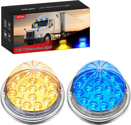 Watermelon Light 17 LED Dual Color 2PCS Stainless Steel Bezel Amber to Blue Side Marker Clearance Turn Signal Lights 4 Plug IP68 Waterproof for Trailer Truck Pickup Camper RV ATV UTV Boat