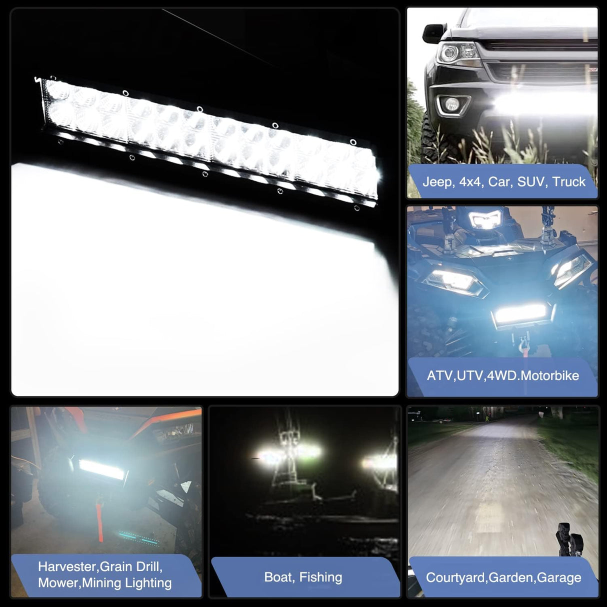 12Inch 300W Triple Row Led Light Bar Spot Flood Combo Off Road Lights Mounting Bracket Horizontal Bar Tube Clamp Led Lamp with Wiring Harness for Truck Golf Cart ATV UTV