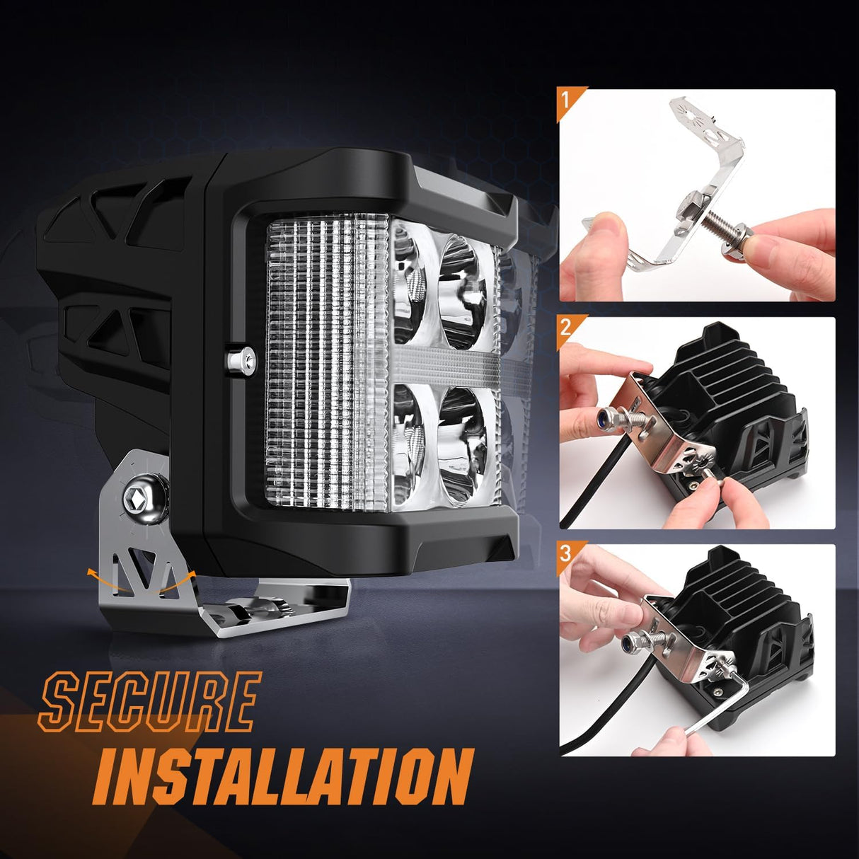 Side Shooter LED Light Pods with Amber DRL 4 Inch 26 W Spot Flood Combo LED Cubes Light w/ 16AWG Wiring Kit for Offroad Driving Fog Light Auxiliary Light on Truck ATV UTV