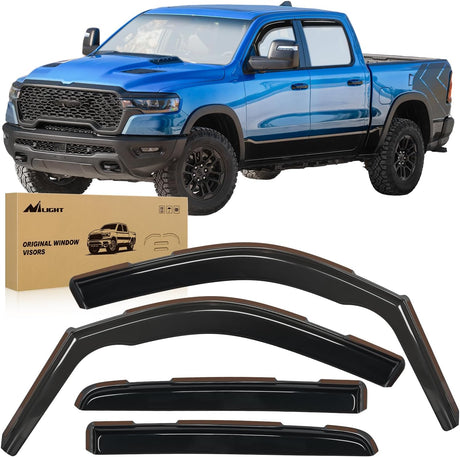 in Channel Rain Guards for Dodge RAM 1500 2019-2026 Crew Cab Side Window Vent Visors for Rainy Weather, Highway Driving, Sun Glare & Wind Noise Reduction-4pcs