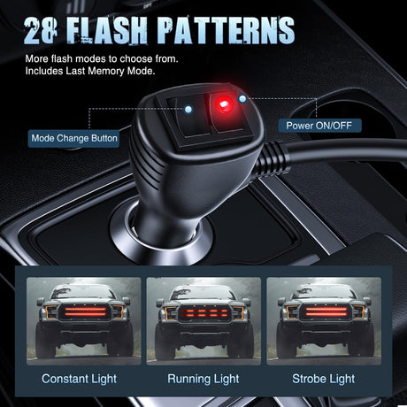 2PCS 24 inch Truck Grille Strobe Lights Strip 384 LED Emergency Light Red Flexible Side Flashing Warning Caution Safety Waterproof Lighting Kit for Trucks Tow Plow Construction Vehicles