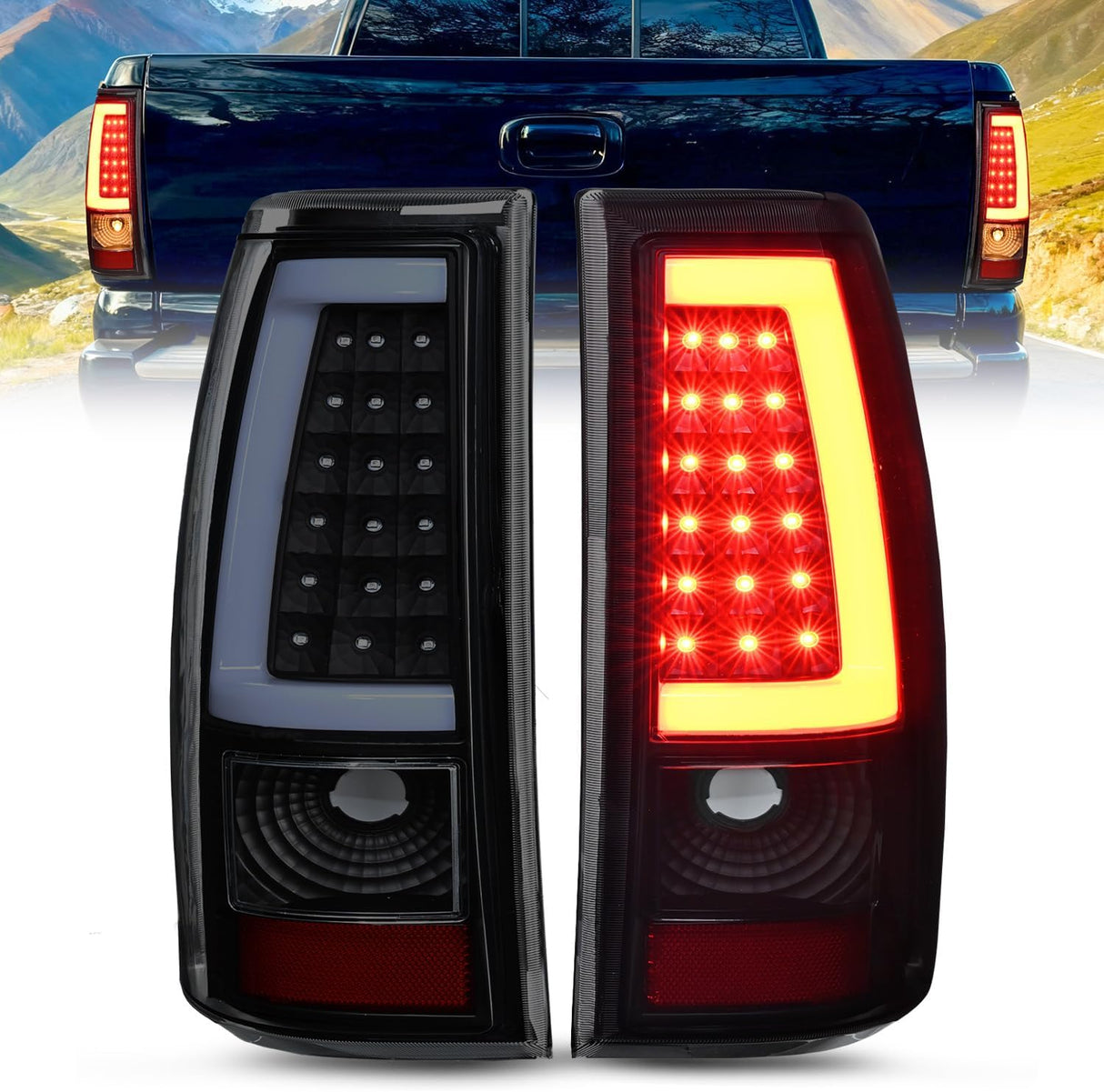 Taillight Assembly Compatible with 2003 2004 2005 2006 Chevy Silverado 1500 1500HD 2500 2500HD 3500 2007 Chevrolet Classic Incandescent Type Upgrade LED Tube Tail Lights Rear Brake Lamps