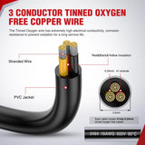 50FT 14AWG 3 Conductor Electrical Wire Tinned Oxygen Free Copper Red Black Yellow 3 Wires Parallel 600V DC Flexible PVC Case Extension Cords for LED Strips Lamps Lighting