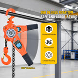 3/4 Ton 1650 lbs Manual Lever Chain Hoist G80 Galvanized Carbon Steel with Weston Double-Pawl Brake Auto Chain Leading & 360° Rotation Hook for Garage Factory Dock