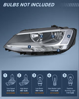 Headlight Assembly Compatible with 2011-2018 Volkswagen Jetta MK6 | 2011-018 Volkswagen Jetta MK6 OE Style Replacement Chrome Housing Clear Reflector Halogen Headlamps