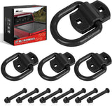 4 PCS D Ring Tie Down Anchor 1/2 Inch Heavy Duty Rings with Screws Bolts on Trailer Truck Bed Cargo 12000 Lbs Break Strength Hook Black