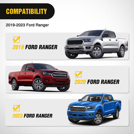 Bull Bar&License Plate Hole with LED Light Bar Compatible with Ford Ranger 2019 2020 2021 2022 2023 2024 2025 2026 Truck Brush Guard, Front Bumper Push Bar w/Grille Skid Plate Light Mount