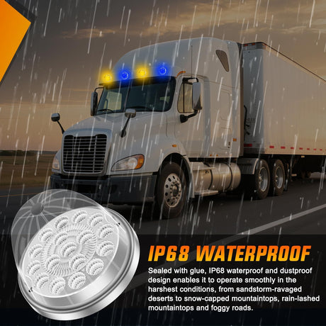 Watermelon Light 17 LED Dual Color 2PCS Stainless Steel Bezel Amber to Blue Side Marker Clearance Turn Signal Lights 4 Plug IP68 Waterproof for Trailer Truck Pickup Camper RV ATV UTV Boat