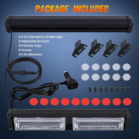 40LED Red Emergency Strobe Traffic Advisor Light Bar with Suction Cups Dash Safety Warning Hazard Flashing Lights Interior Front/Rear Windshield for Trucks Construction Vehicles