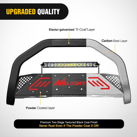 Bull Bar with Light Bar&License Plate Hole Compatible for Ford F-150 F150 2004-2026 Truck Brush Guard, Front Bumper Push Bar w/Grille Skid Plate Light Mount