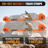 E-Track Ratchet Straps 8 Pack 2 Inch x 15 Inch  Orange | Heavy Duty Cargo Tie-Downs 4400 lbs Breaking Strength Standard E Track accessories Fit for Cargo Vans Trucks Trailers
