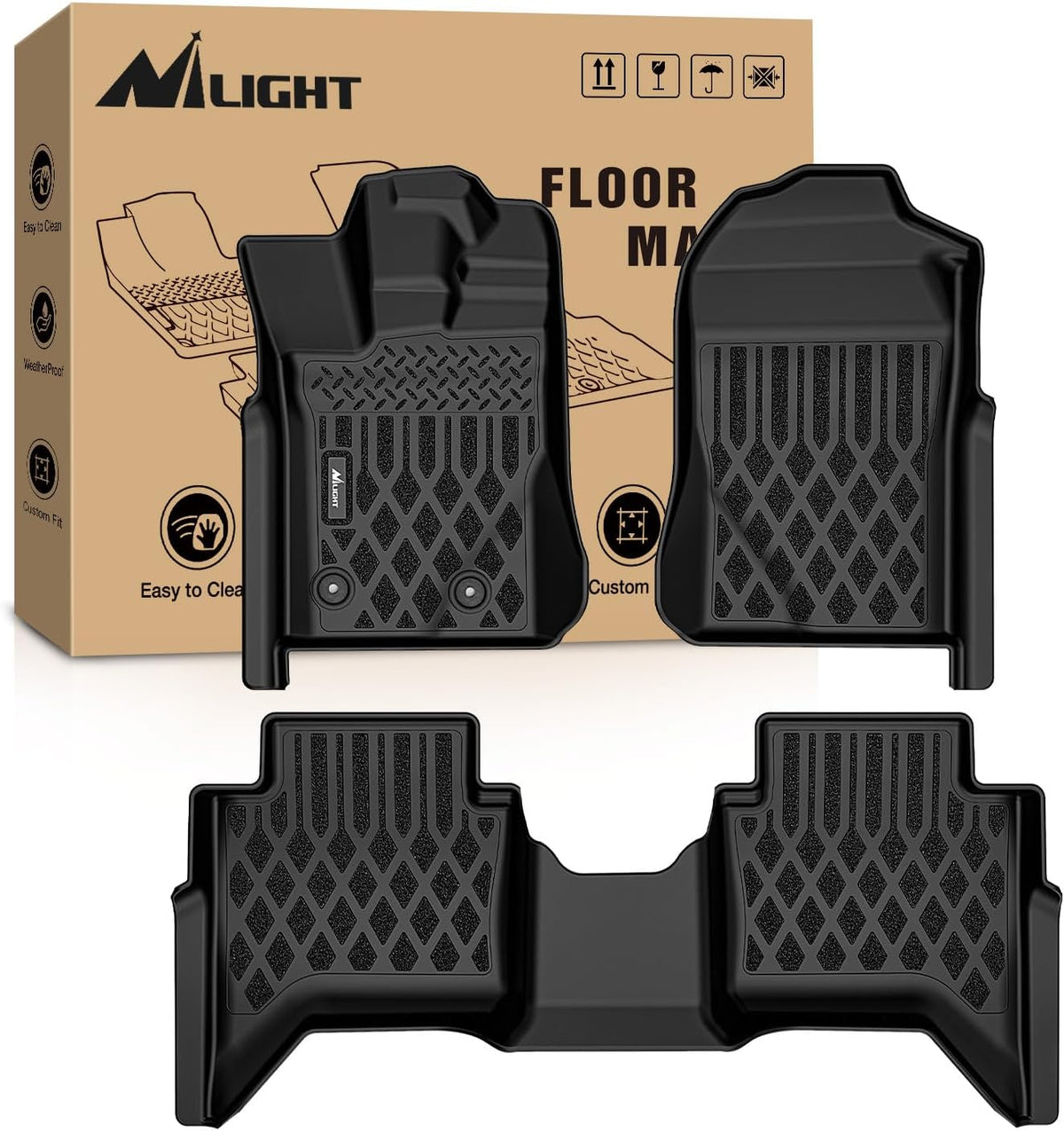 TPE Floor Mats for Ford Ranger SuperCrew Cab 2024 2025 2026 | All Weather Custom Fit Heavy Duty Floor Liners