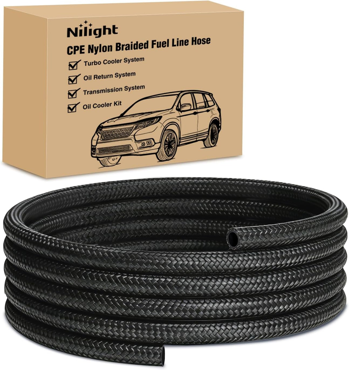 6AN 5FT CPE Nylon Stainless Steel Braided Fuel Line Hose Only | High Pressure Oil Gas Diesel Tube for Transmission Oil Cooler Vacuum Lines
