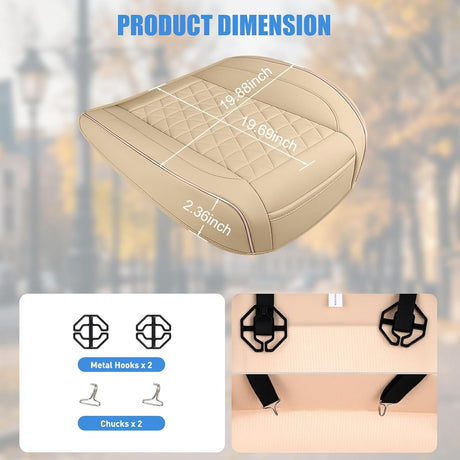 Car Seat Cushion Cover Beige Leather Front Seats Waterproof Anti-Slip with Storage Bag Wraps Bottom Fits Cars Sedan Van SUV Truck