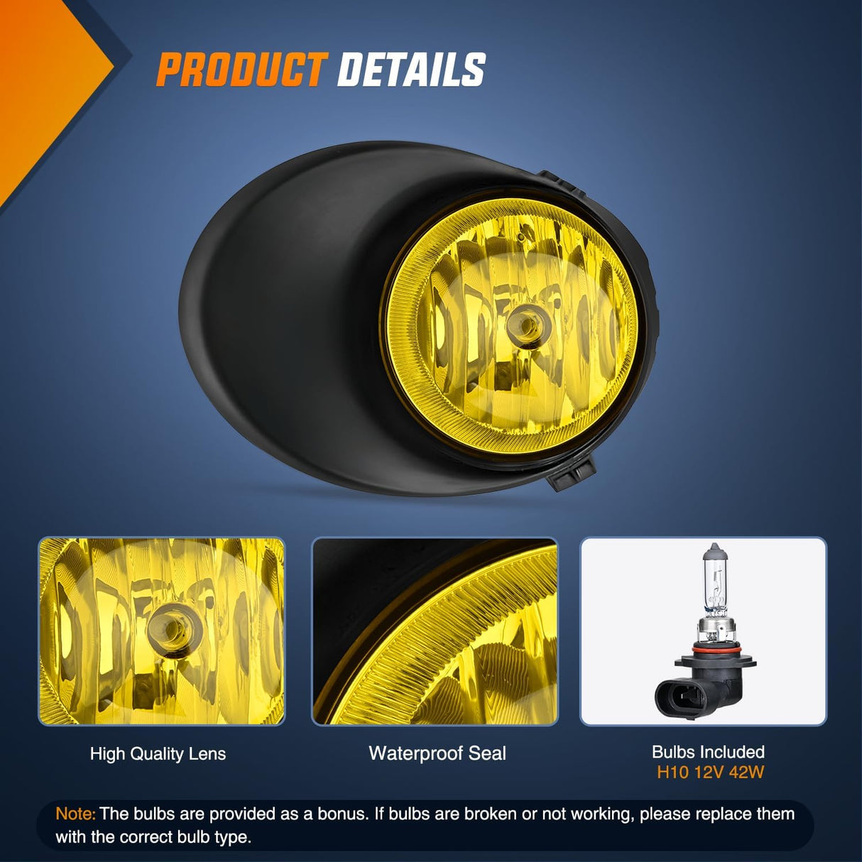 Fog Light Assembly Compatible with 2007-2013 Toyota Tundra | 2008 2009 2010 2011 Toyota Sequoia w/Metal Bumper Model Yellow Lens Driver and Passenger Side