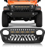 Front Grille Cover for 2018 2019 2020 2021 2022 2023 2024 2025 Wrangler JL and Gladiator JT with LED Amber Lights Matte Black