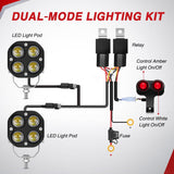 7/8 Inch Handlebar LED Light Pods 3 Inch White Amber Dual Color | 2 PCS 40 W Spot Beam Driving Fog Auxiliary Offroad Lamp with 16AWG Wiring Harness Kit for 12V Motorcycle Motorbike Dirt Bike