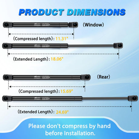 Rear Window and Tailgate Lift Supports Gas Struts 4185 4557 for Chevrolet Suburban Tahoe GMC Yukon Cadillac Escalade 2000-2005 4PCS Set Rod