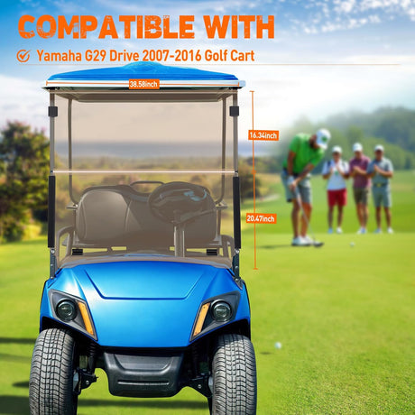 Golf Cart Windshield for Front Window Foldable UV Protection Compatible with Yamaha Drive G29 Gas or Electric Models 2007-2016 Tinted Polycarbonate (PC) Scratch and Impact Resistant