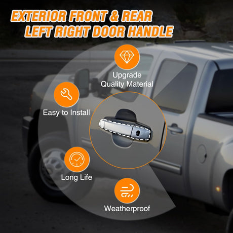4PCS Exterior Chrome Front Rear Driver & Passenger Car Door Handle for 2007 08 09 10 11 12 13 2014 Chevy Silverado Suburban Tahoe Avalanche GMC Sierra Yukon Cadillac Escalade Replaces#20828258
