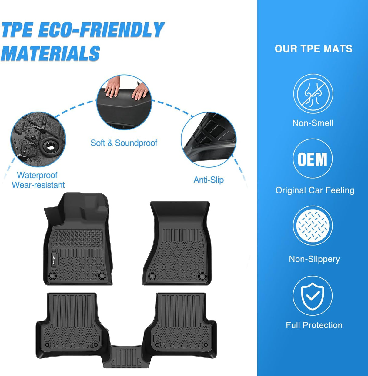 TPE Floor Mats for Audi A6 S6 A6 Quattro 2012 2013 2014 2015 2016 2017 2018, All Weather Custom Fit Heavy Duty Floor Liners