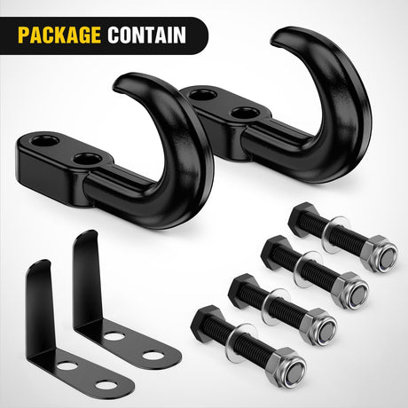 2Pcs Bolt-On Tow Hooks with Spring Clip 10,000LBS 2Pcs Black Forged Recovery Tow Hooks Compatible with Jeep Ford Dodge Chevy GMC Toyota Pickup Truck