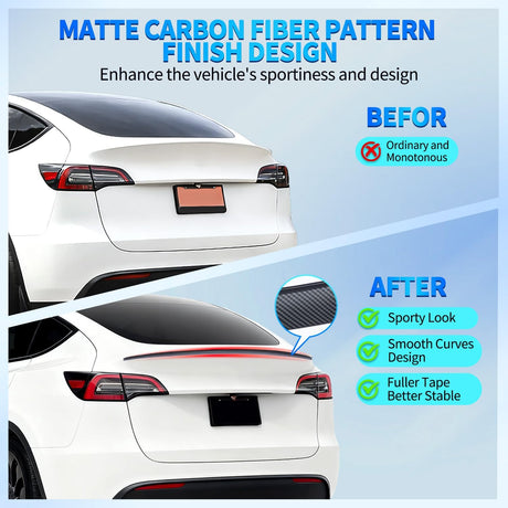 Spoiler Fit for Tesla Model Y 2020 2021 2022 2023 2024 Spoilers for Cars Rear Spoiler Wing Sporty Rear Trunk Lip Exterior Accessories Easy No-Drill Installation ABS Carbon Fiber Pattern