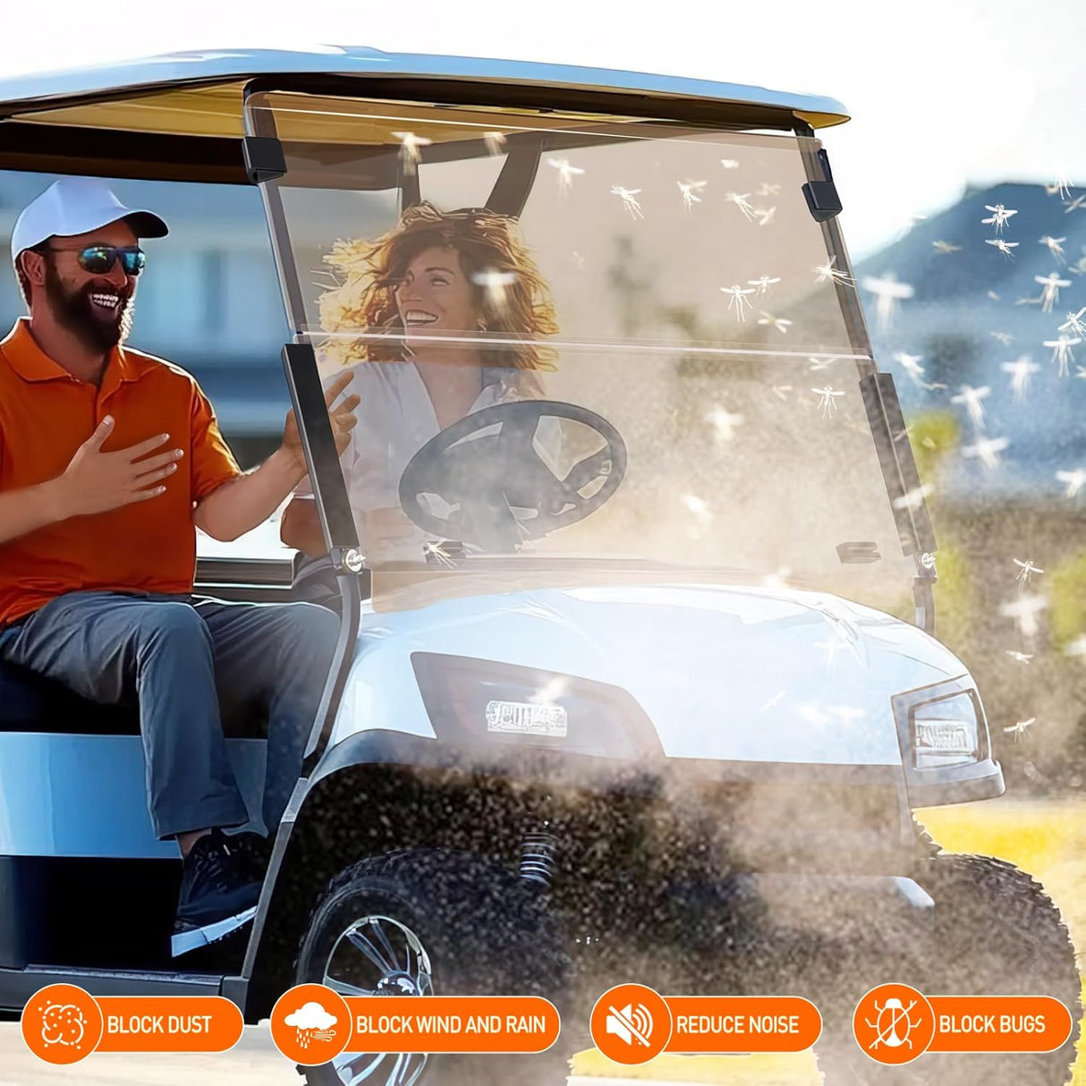 Golf Cart Windshield for Front Window Foldable UV Protection Compatible with Yamaha Drive G29 Gas or Electric Models 2007-2016 Tinted Polycarbonate (PC) Scratch and Impact Resistant